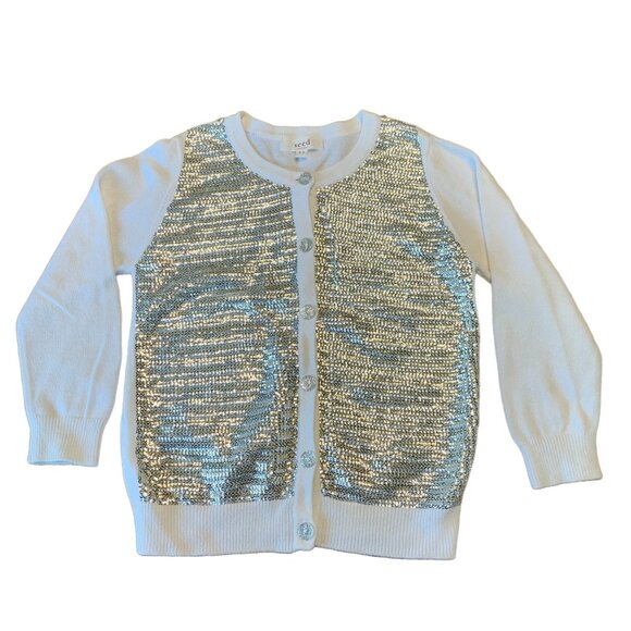 Seed Heritage Other - SEED HERITAGE Sparkly Sweater Cardigan Girls 2-3 2T Silver Gold Sequins Toddler